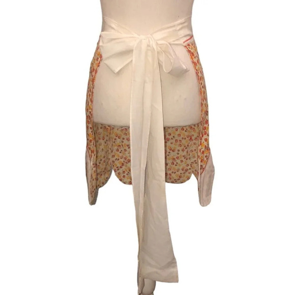 VINTAGE Unbranded/Handmade Women's Orange Gold & Cream Apron Kitchen Linens - Picture 4 of 5